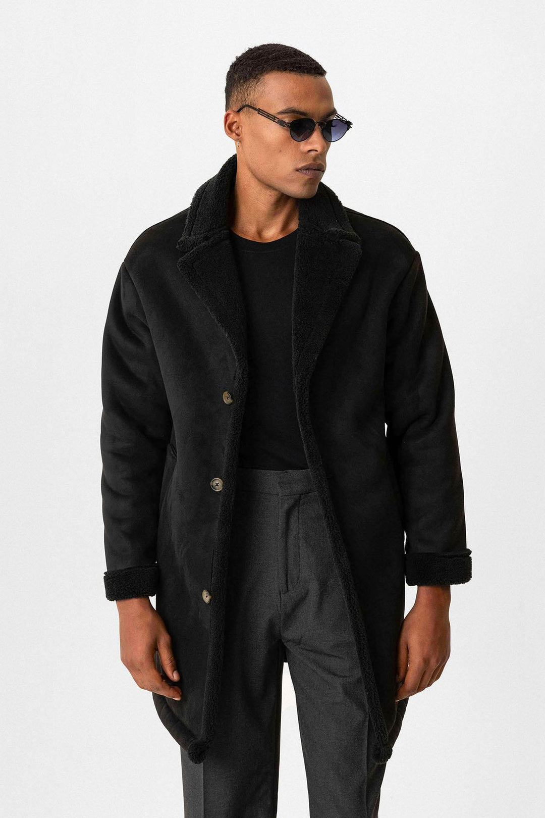 Black Suede-Look Men's Jacket with Lining Detail - Wessi