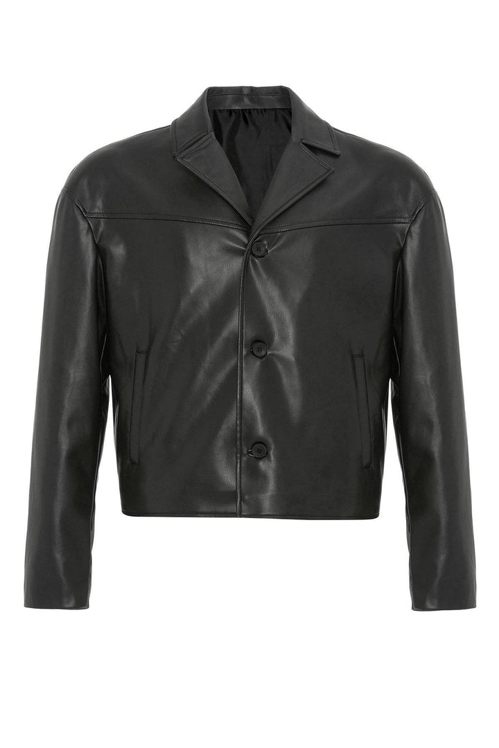 Black Faux Leather Crop Fit Men's Jacket - Wessi