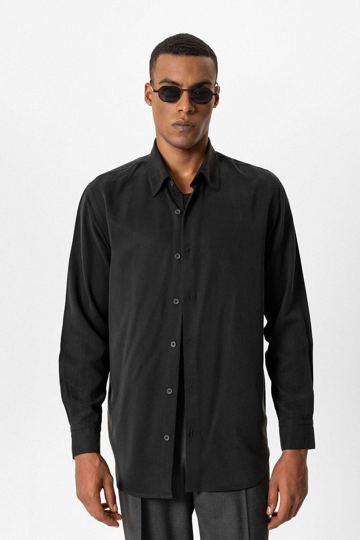 Black Technical Tencel Fabric Men's Shirt - Wessi