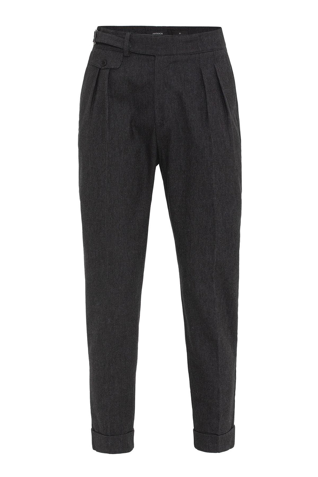 Black High-Waisted Men's Trousers with Buckle Detail - Wessi