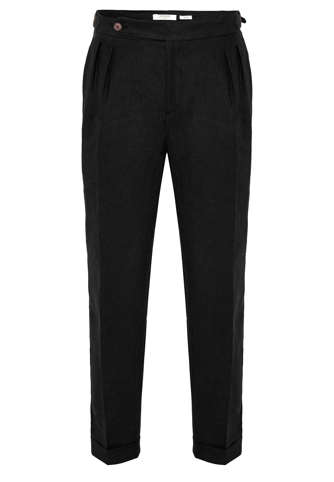 Men's Black High-Waist 100% Linen Pleated Pants - Wessi