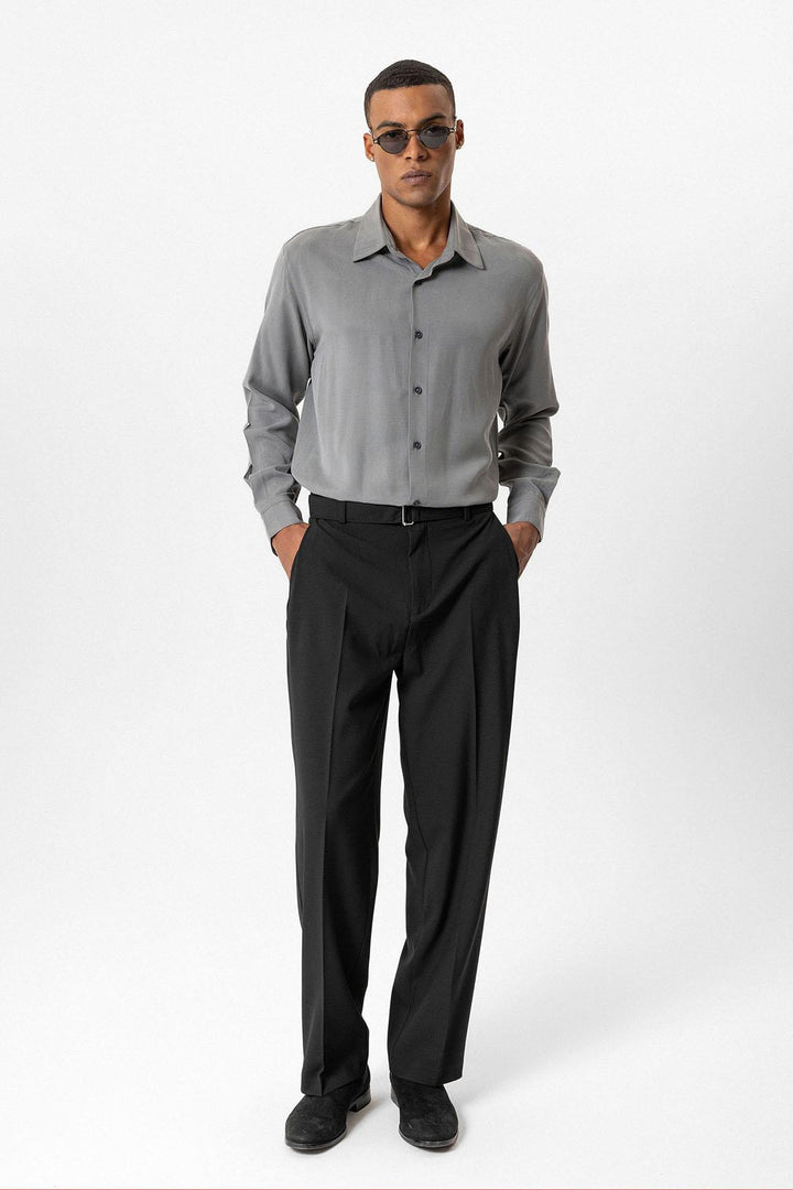 Black High-Waisted Belted Men's Trousers - Wessi