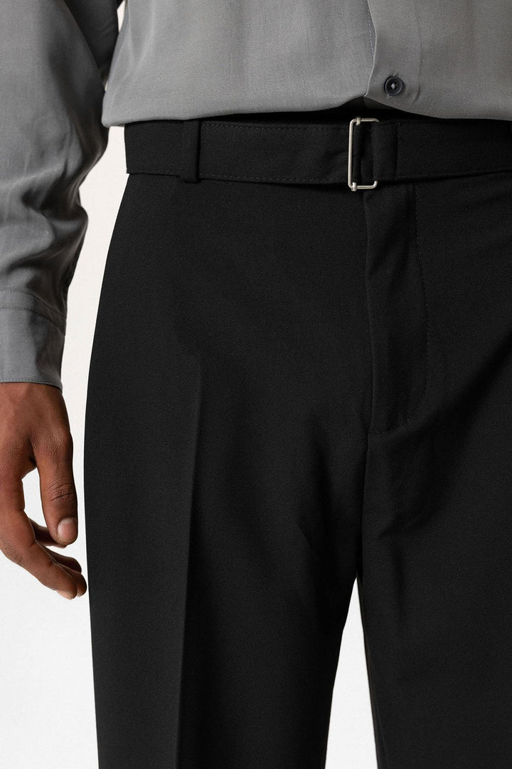 Black High-Waisted Belted Men's Trousers - Wessi