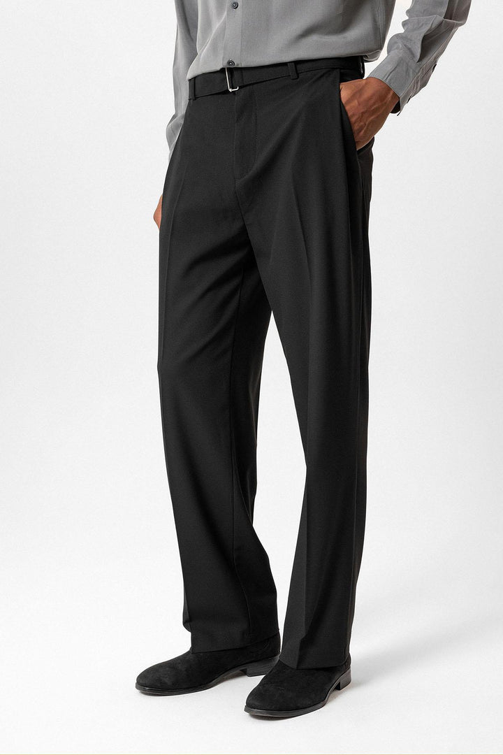 Black High-Waisted Belted Men's Trousers - Wessi