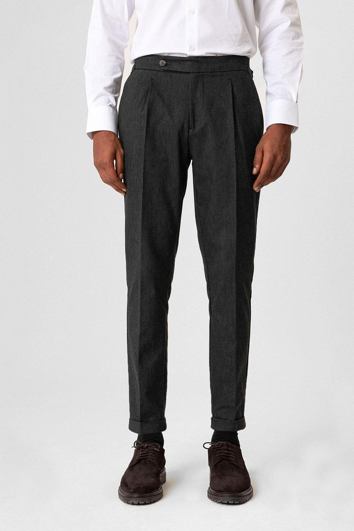 High Waist Pleated Double Leg Men's Trousers - Wessi