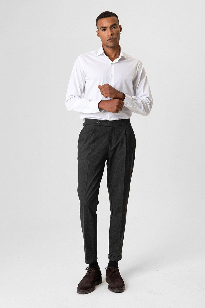 High Waist Pleated Double Leg Men's Trousers - Wessi