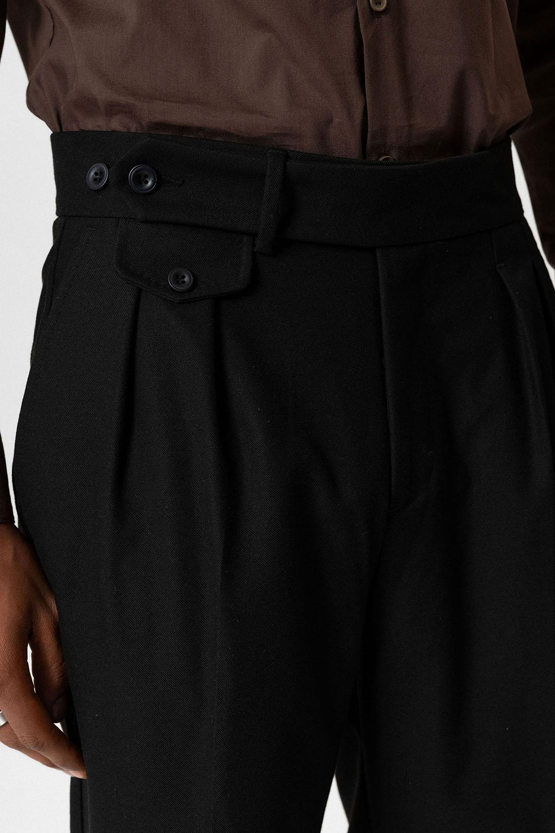 Black High-Waisted Pleated Technical Men's Trousers - Wessi