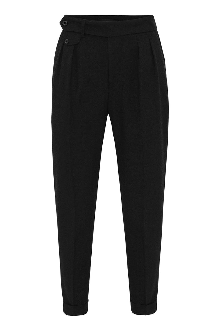 Black High-Waisted Pleated Technical Men's Trousers - Wessi