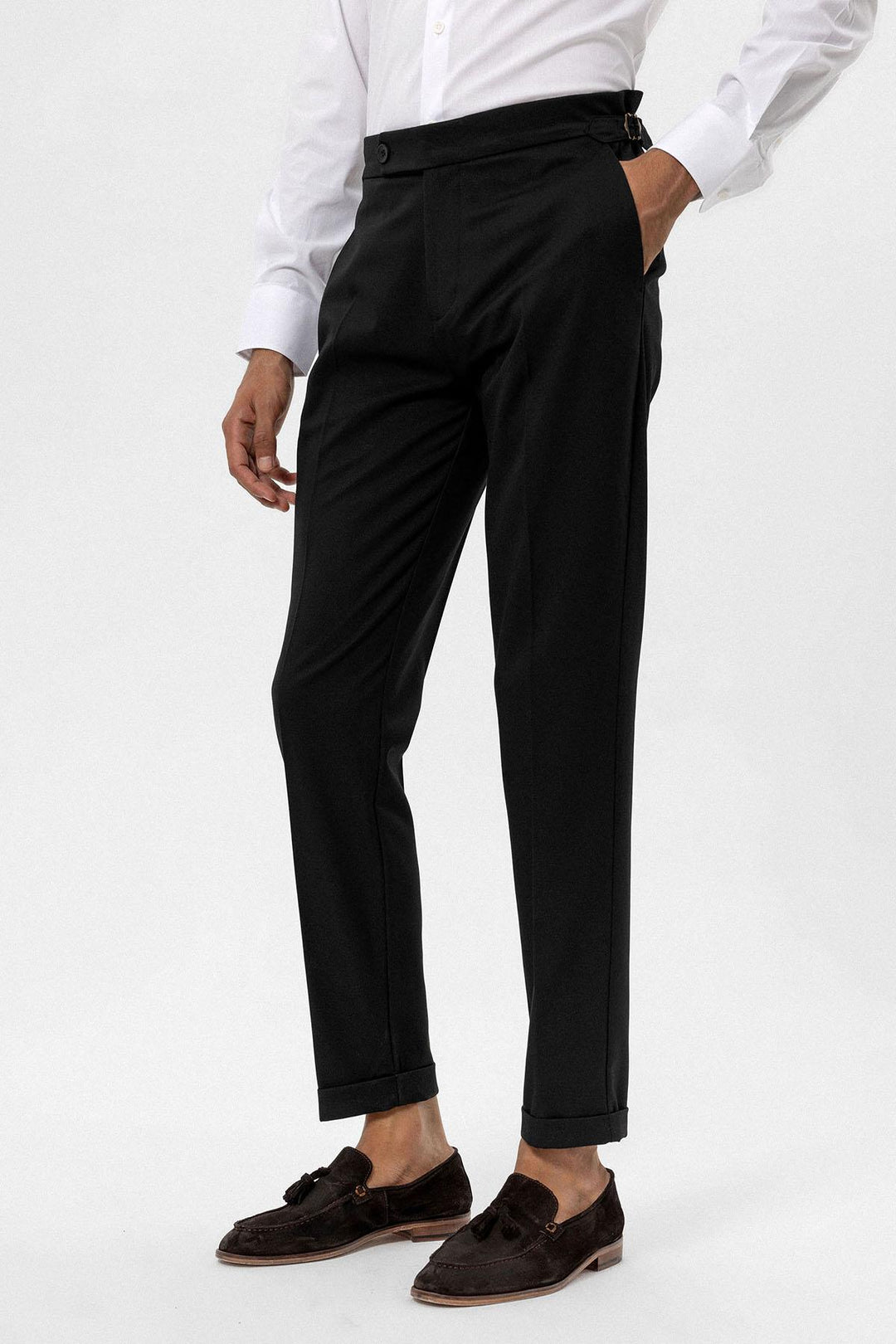 Pantalón negro de corte regular y cintura alta para hombre - Wessi