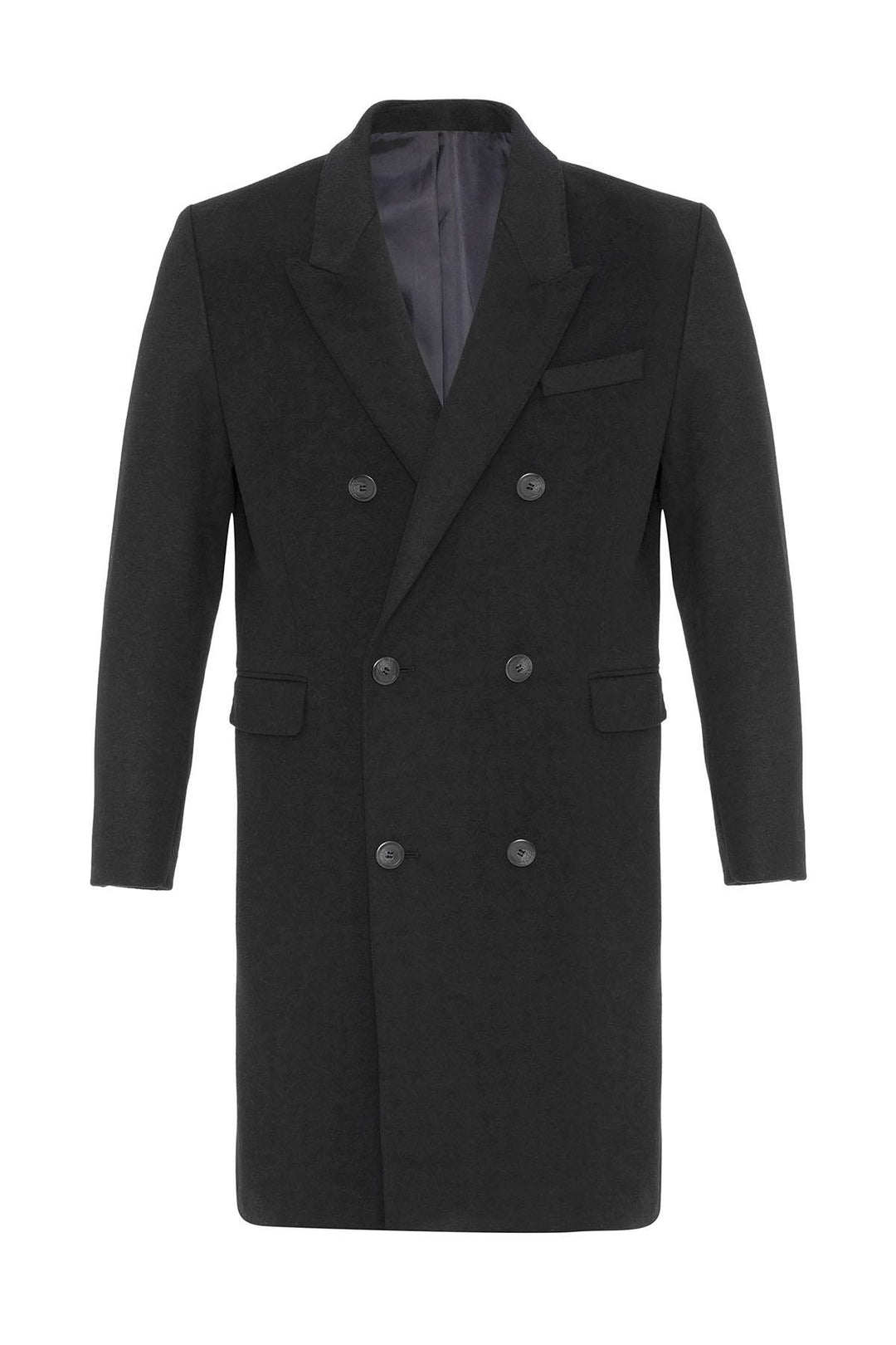 Black Wool-Blend Double-Breasted Men's Coat - Wessi