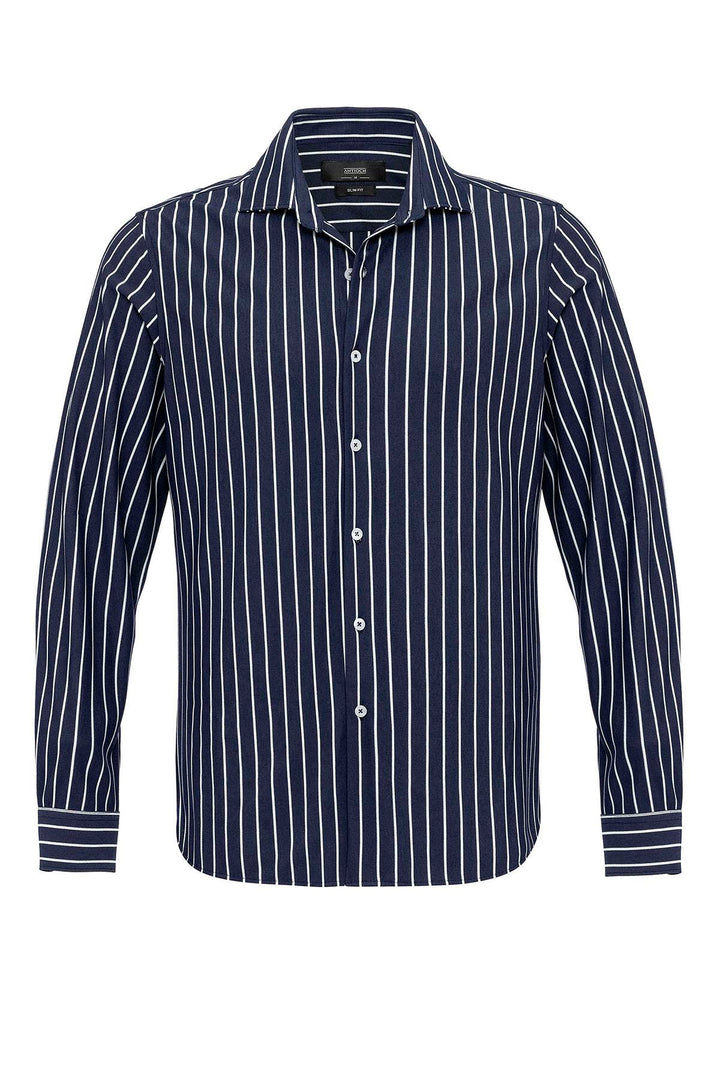 Camisa de Hombre Rayas Contraste Azul Marino - Wessi