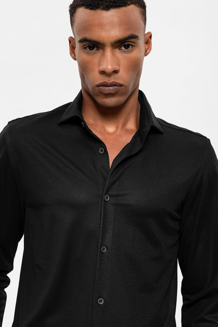 Men's Black Slim Fit Woven  Shirt - Wessi