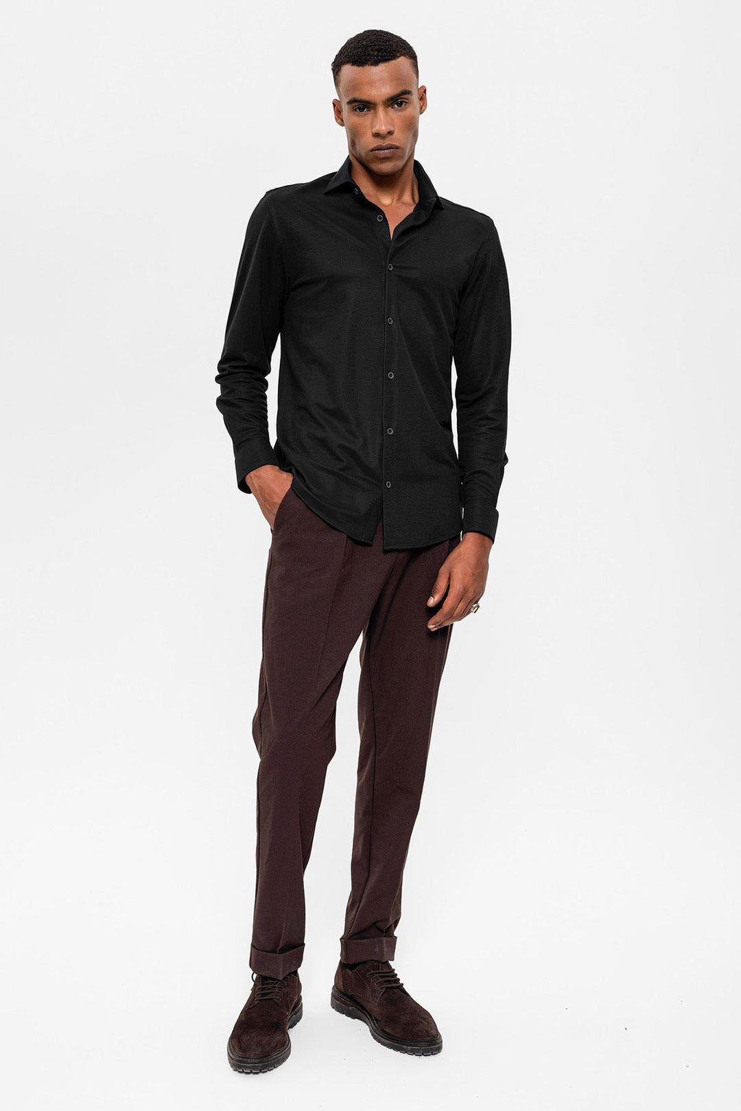 Men's Black Slim Fit Woven  Shirt - Wessi