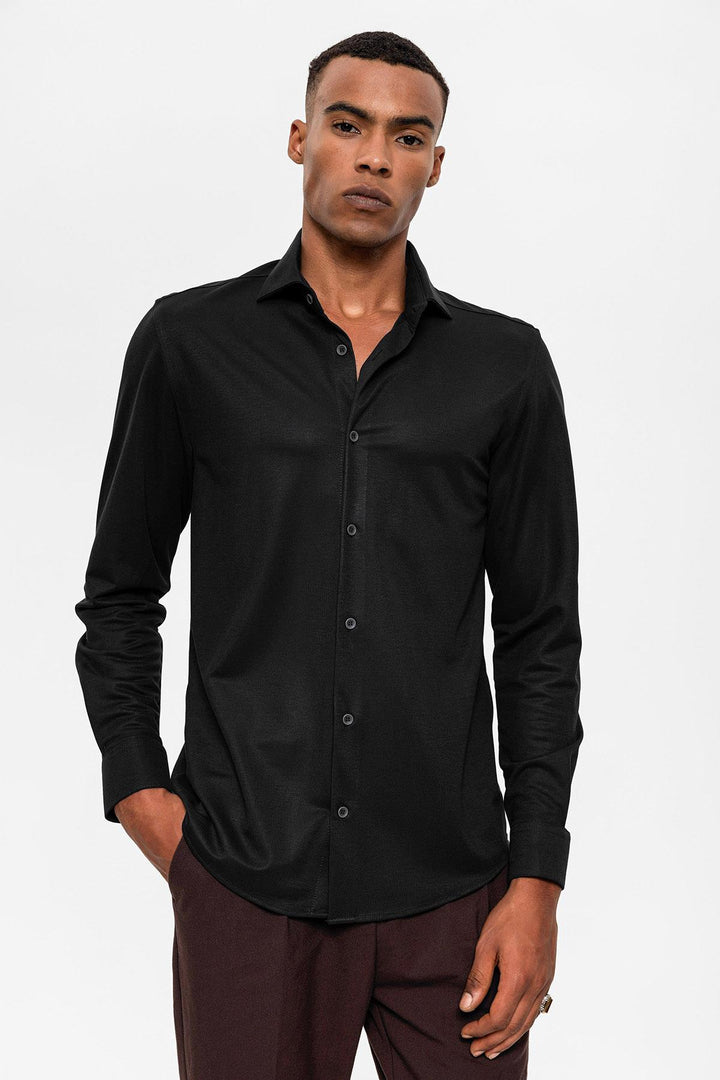 Men's Black Slim Fit Woven  Shirt - Wessi