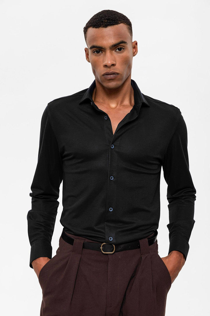 Men's Black Slim Fit Woven  Shirt - Wessi