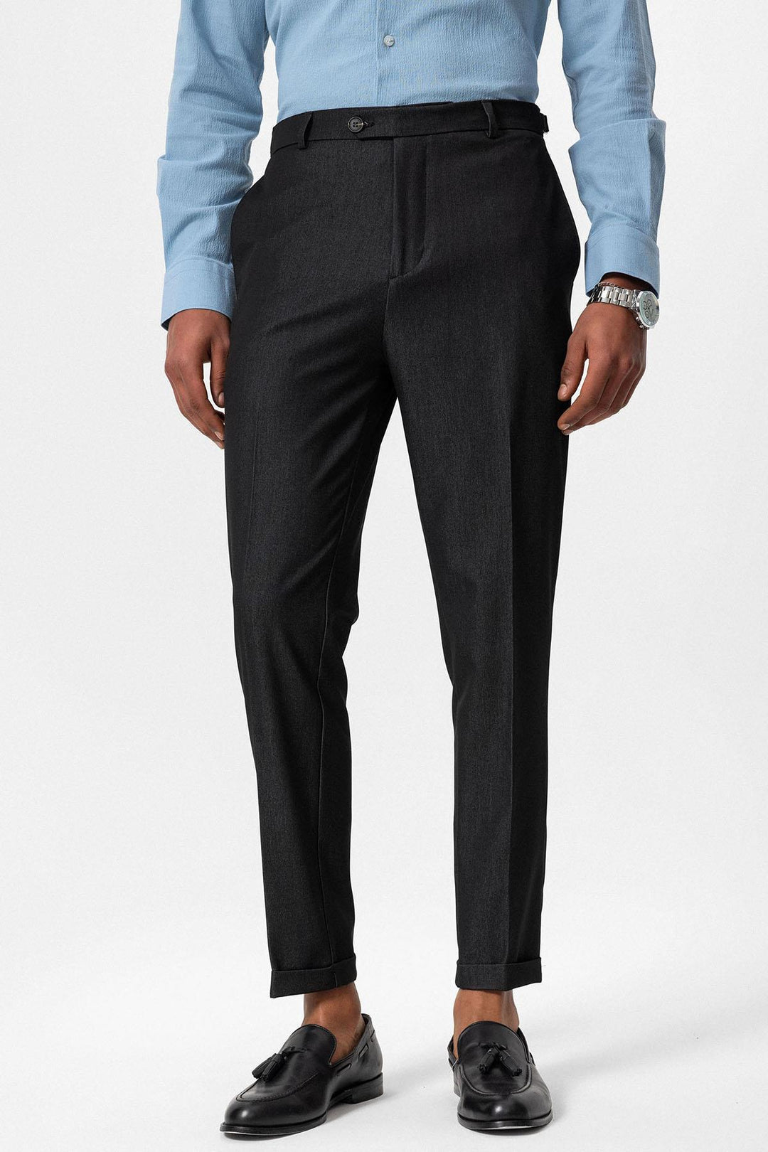 Pantalon Homme Fumé Coupe Slim à Revers - Wessi