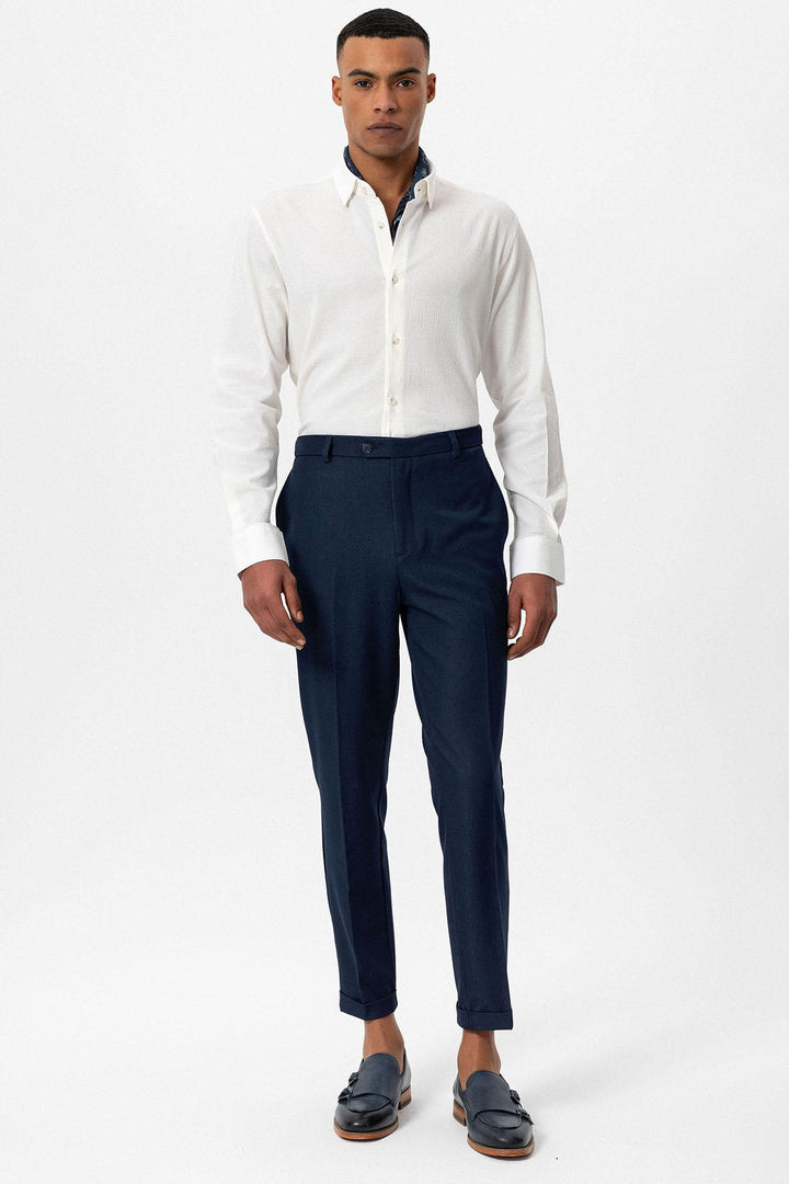 Pantalon Homme Bleu Marine Coupe Slim à Revers - Wessi