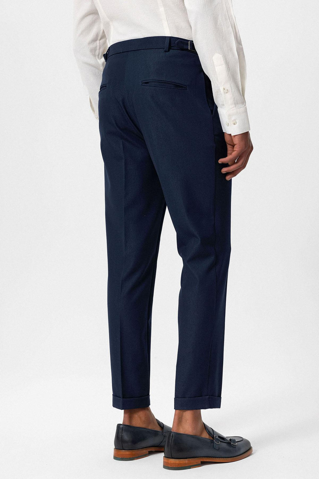 Pantalon Homme Bleu Marine Coupe Slim à Revers - Wessi