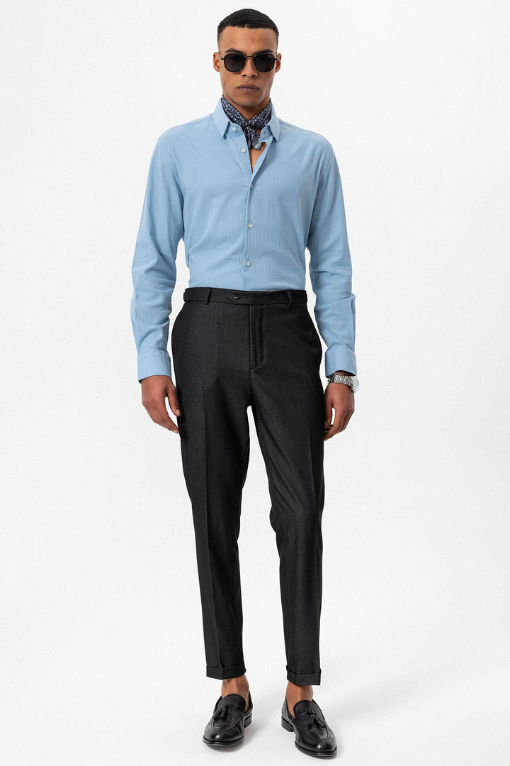 Pantalon Homme Fumé Coupe Slim à Revers - Wessi