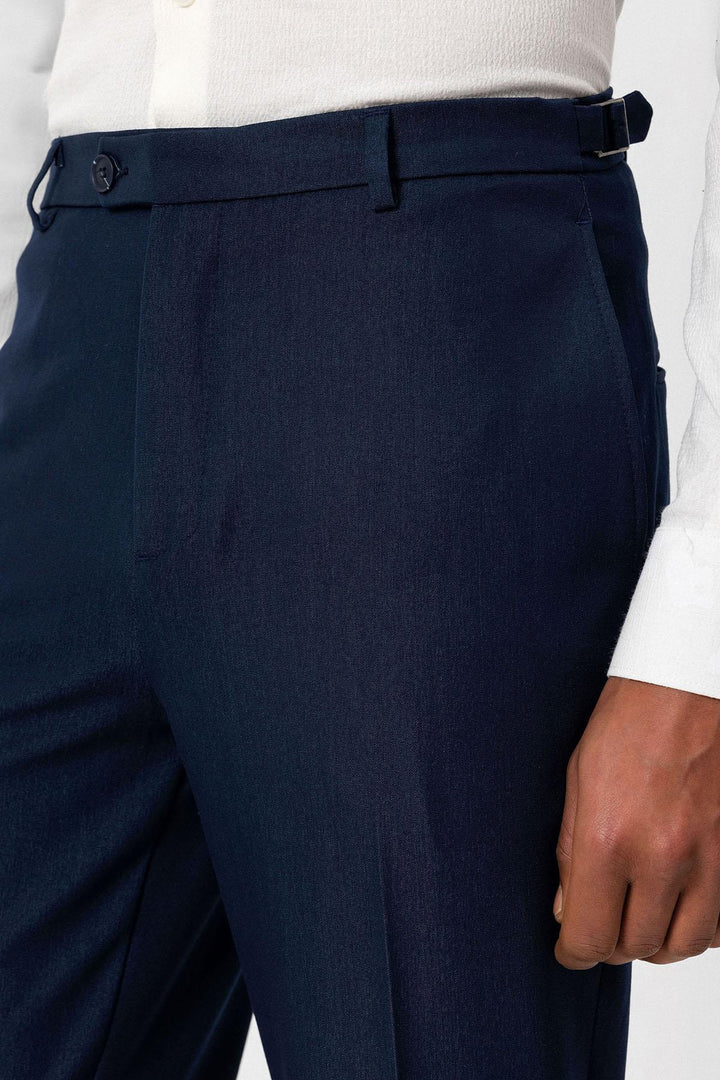 Pantalon Homme Bleu Marine Coupe Slim à Revers - Wessi