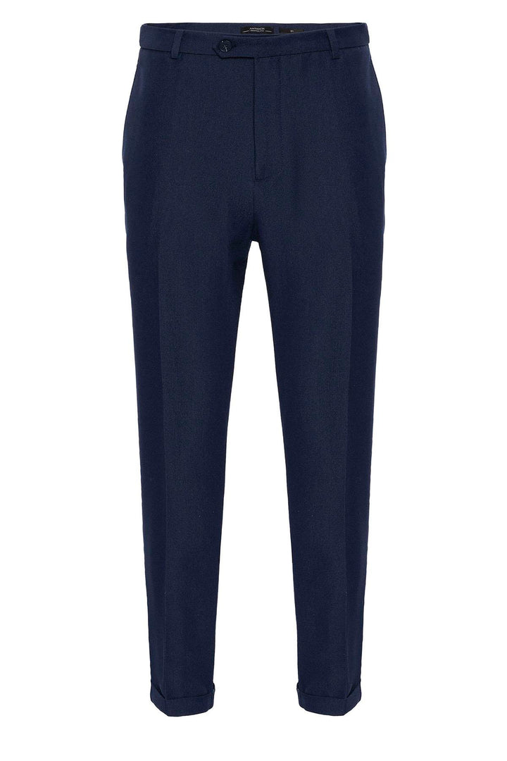 Pantalon Homme Bleu Marine Coupe Slim à Revers - Wessi