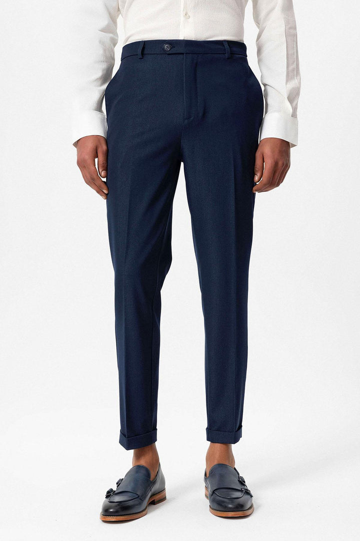 Pantalon Homme Bleu Marine Coupe Slim à Revers - Wessi