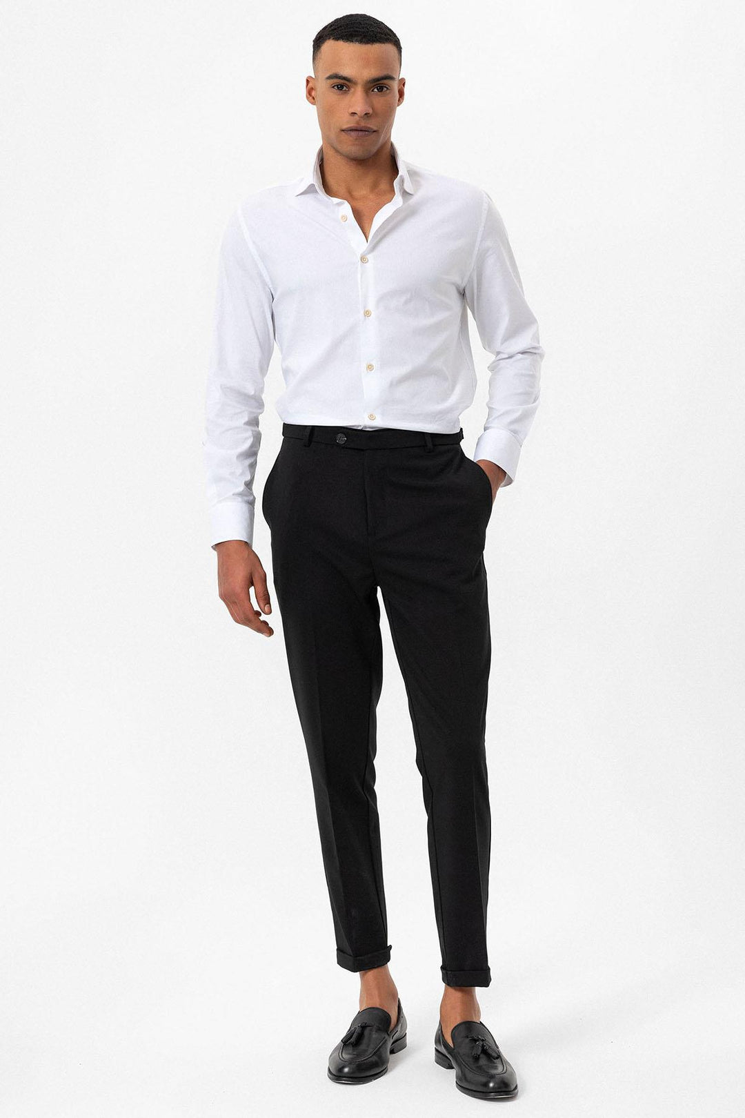 Pantalón de hombre negro slim fit con puños - Wessi