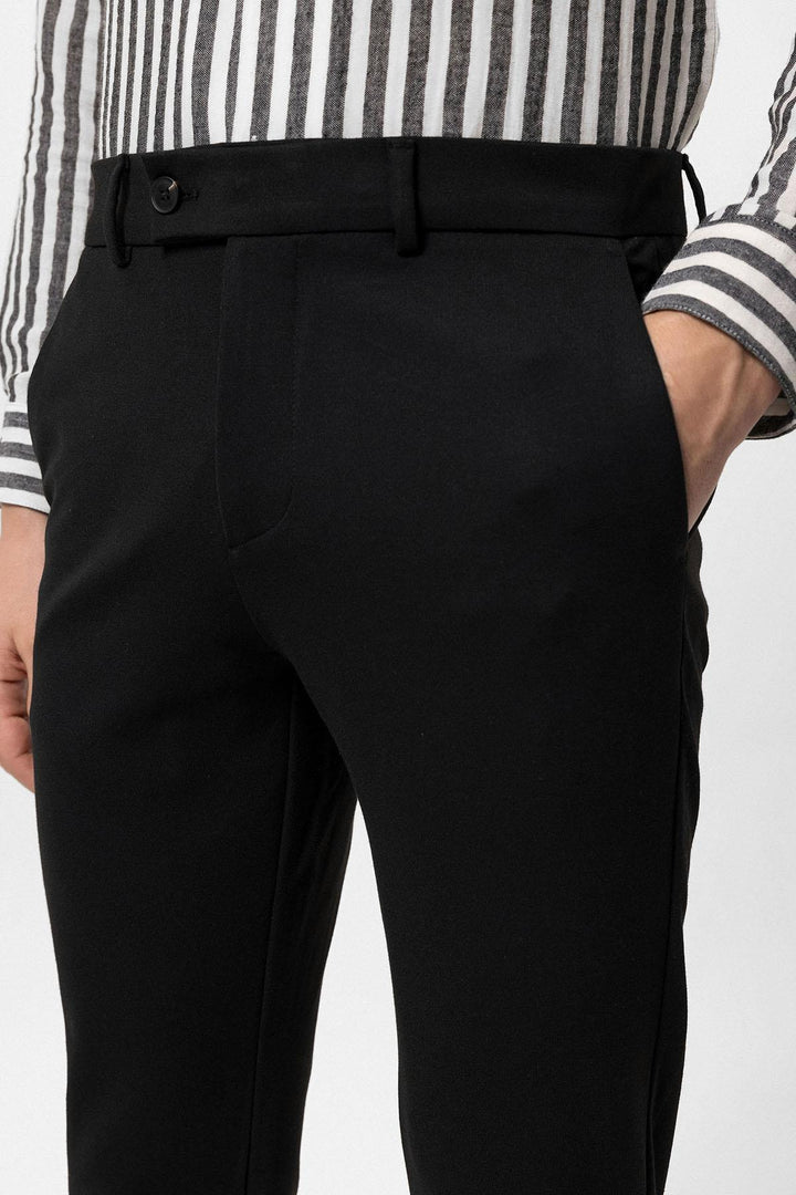 Pantalon noir taille haute avec boucle pour hommes, coupe décontractée - Wessi