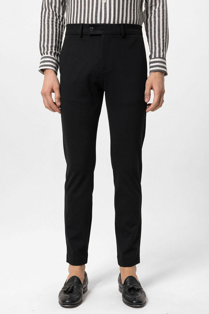 Pantalon noir taille haute avec boucle pour hommes, coupe décontractée - Wessi