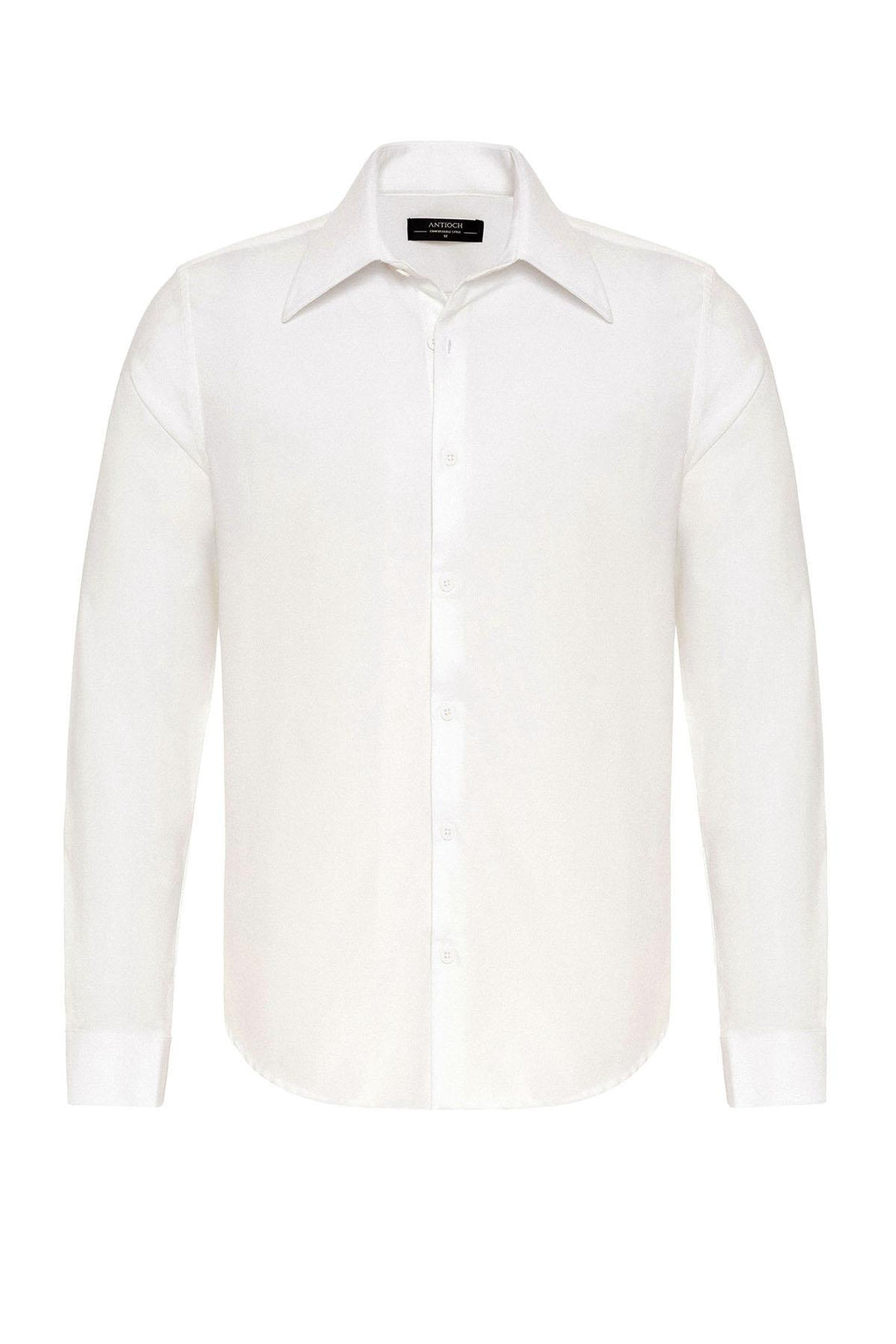 Men's White Slim Fit  Long Sleeve Wide Collar Shirt - Wessi