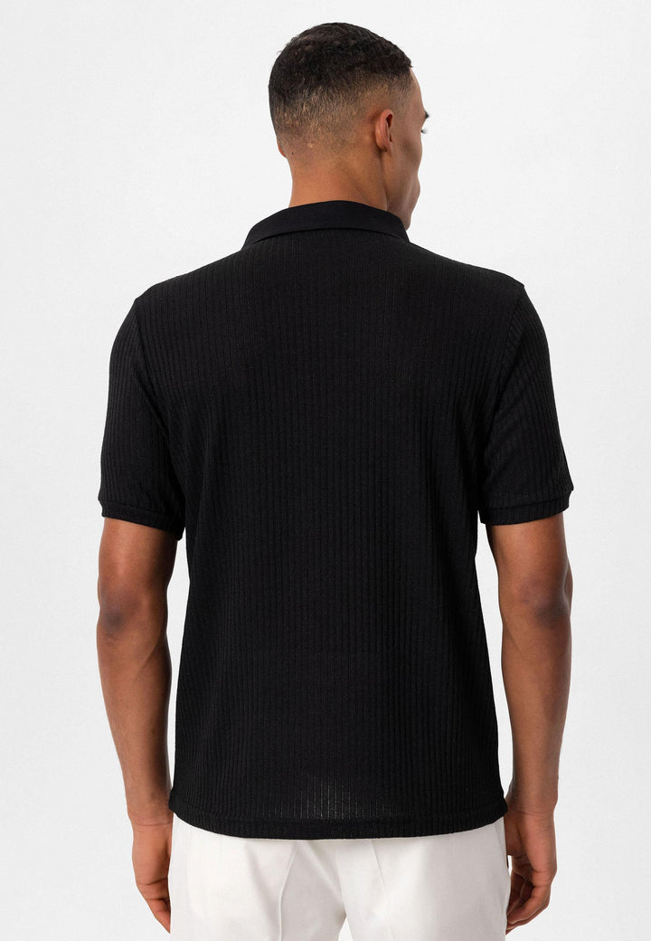 Camiseta de hombre negra con cuello polo y corte slim - Wessi