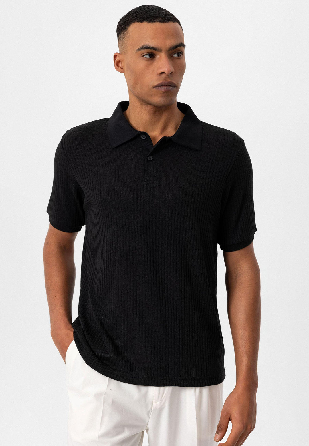 Men's Black Slim Fit Polo Collar  T-Shirt - Wessi