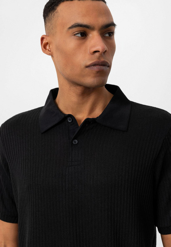 Men's Black Slim Fit Polo Collar  T-Shirt - Wessi