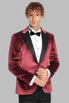 Slim Fit Velvet Burgundy Men Sparkle Tuxedo Jacket - Wessi