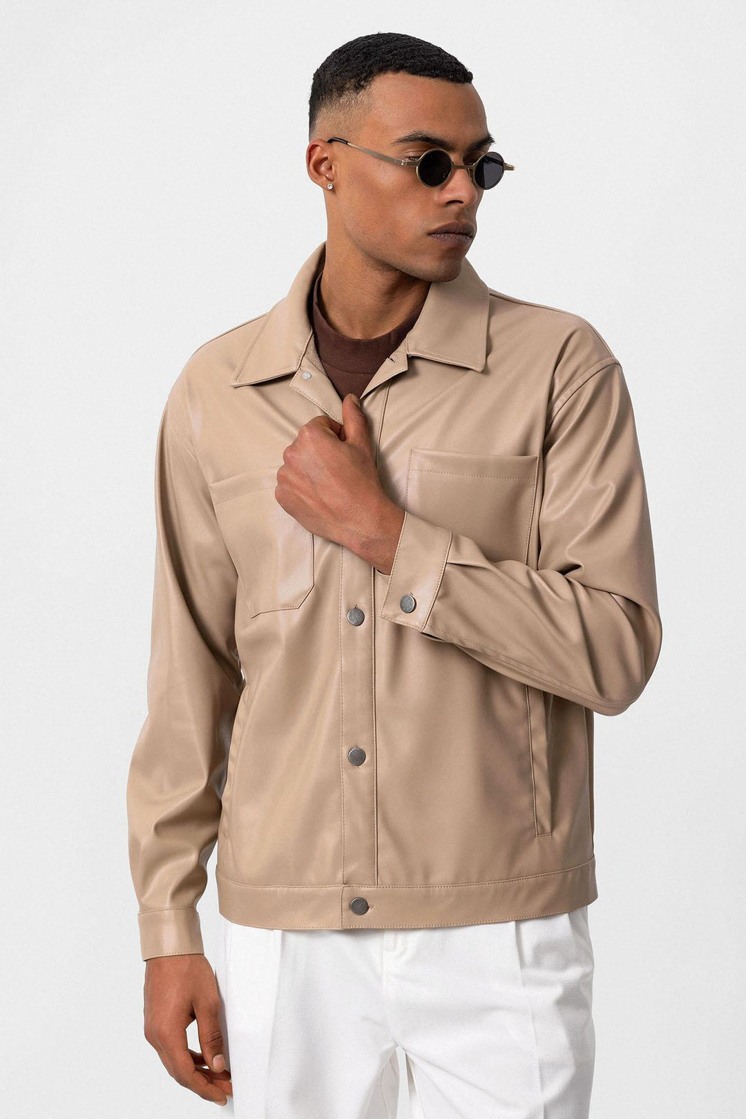 Manteau Fin Homme Simili Cuir Camel - Wessi