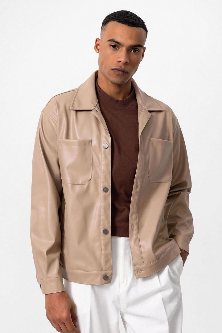 Manteau Fin Homme Simili Cuir Camel - Wessi