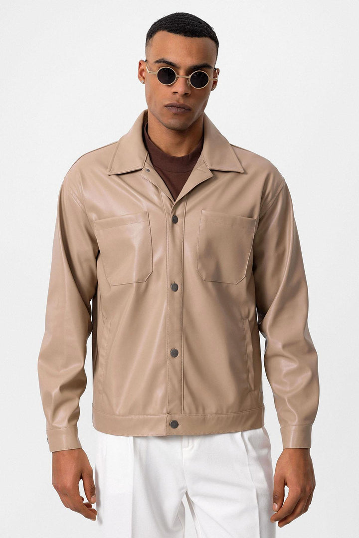 Manteau Fin Homme Simili Cuir Camel - Wessi