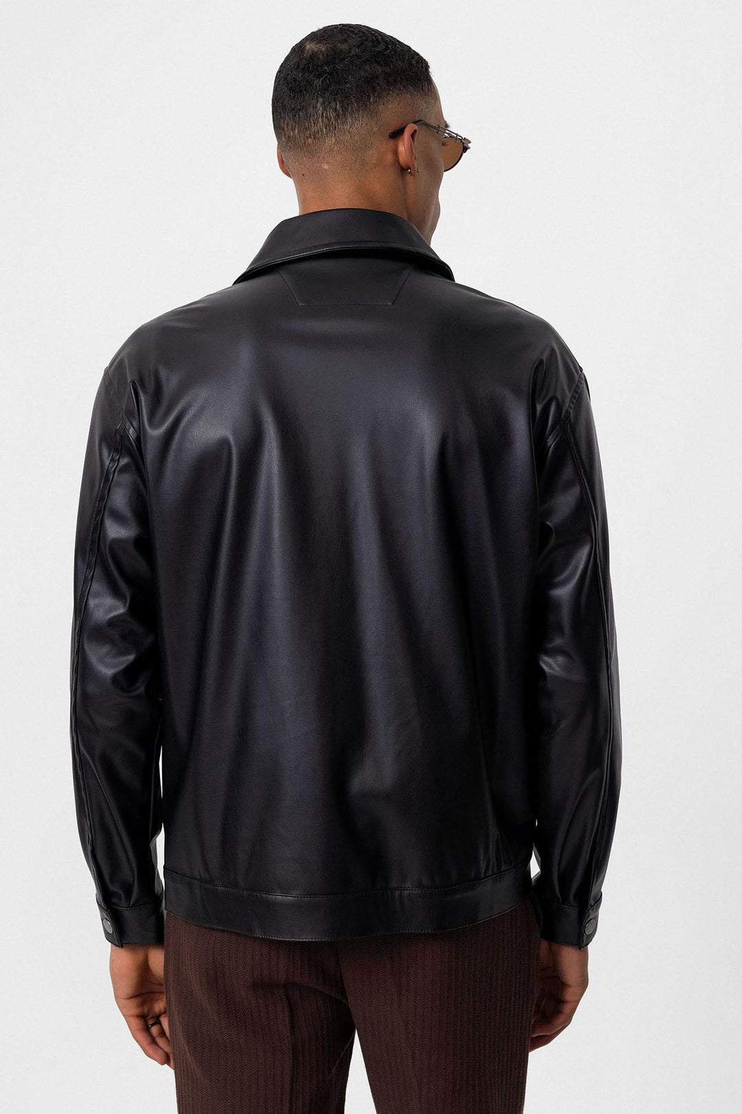 Men's Black Faux Leather  Thin Coat - Wessi