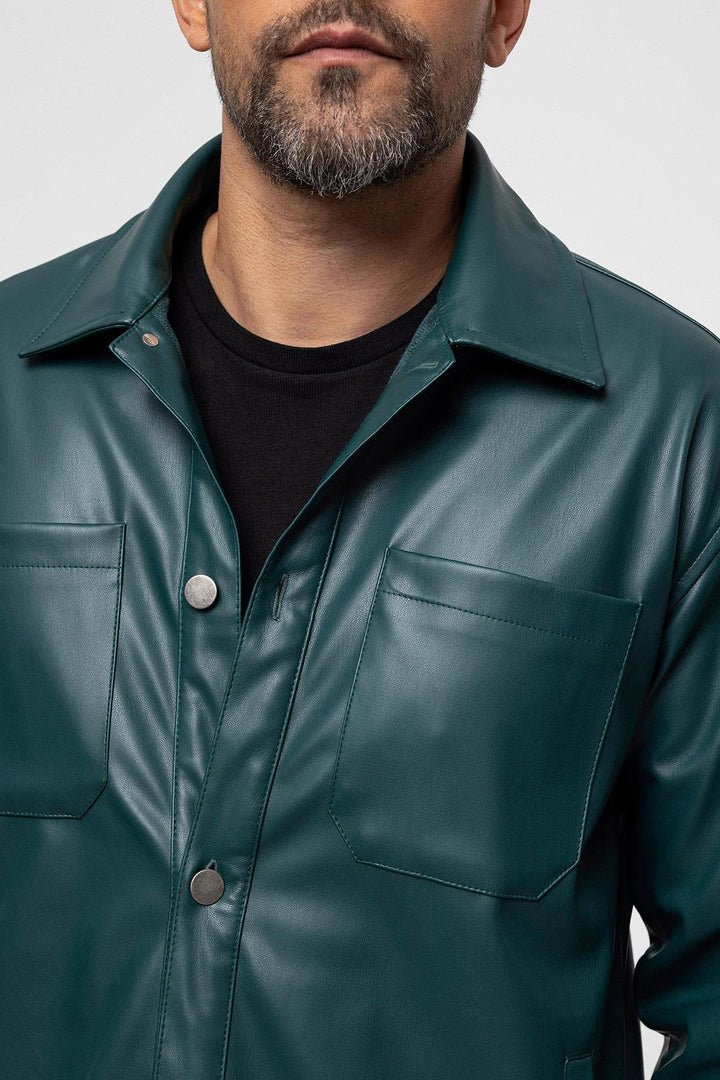 Manteau Fin Simili Cuir Vert Homme - Wessi