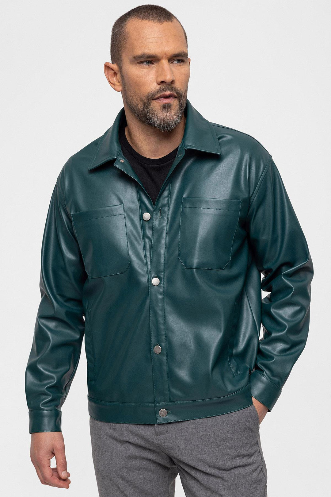 Manteau Fin Simili Cuir Vert Homme - Wessi