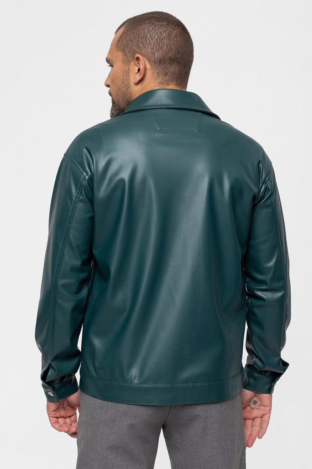 Manteau Fin Simili Cuir Vert Homme - Wessi