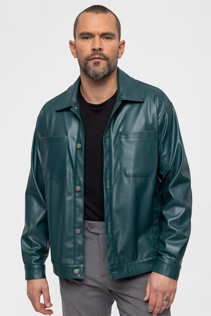 Manteau Fin Simili Cuir Vert Homme - Wessi