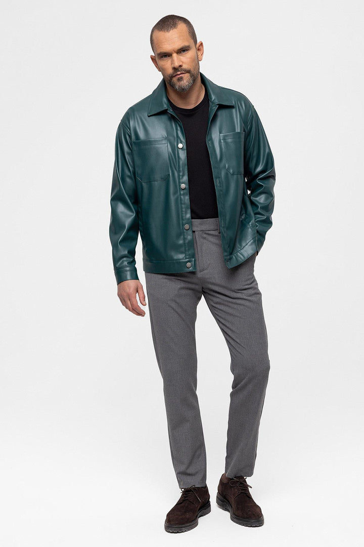 Manteau Fin Simili Cuir Vert Homme - Wessi