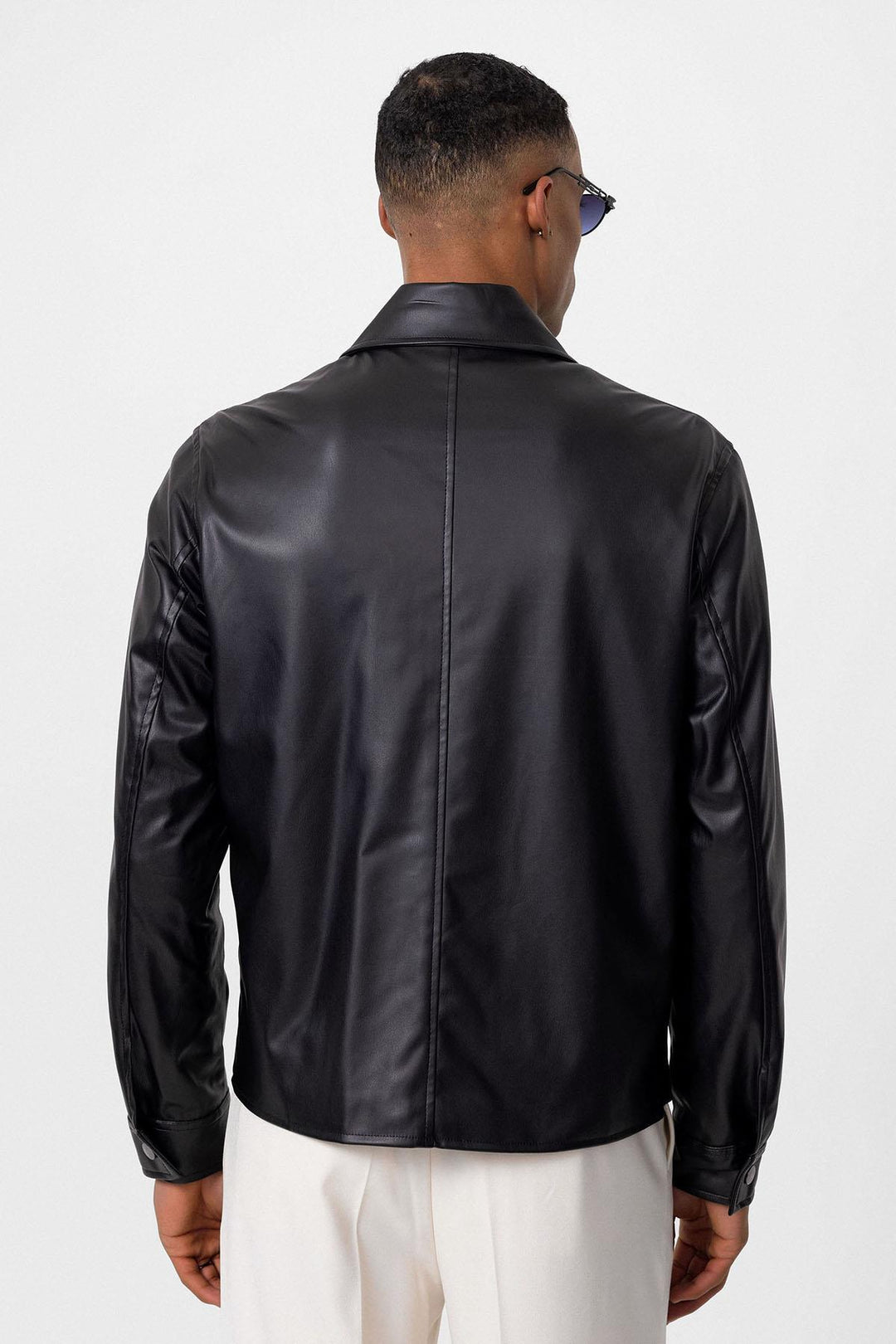 Men's Black Faux Leather  Coat - Wessi