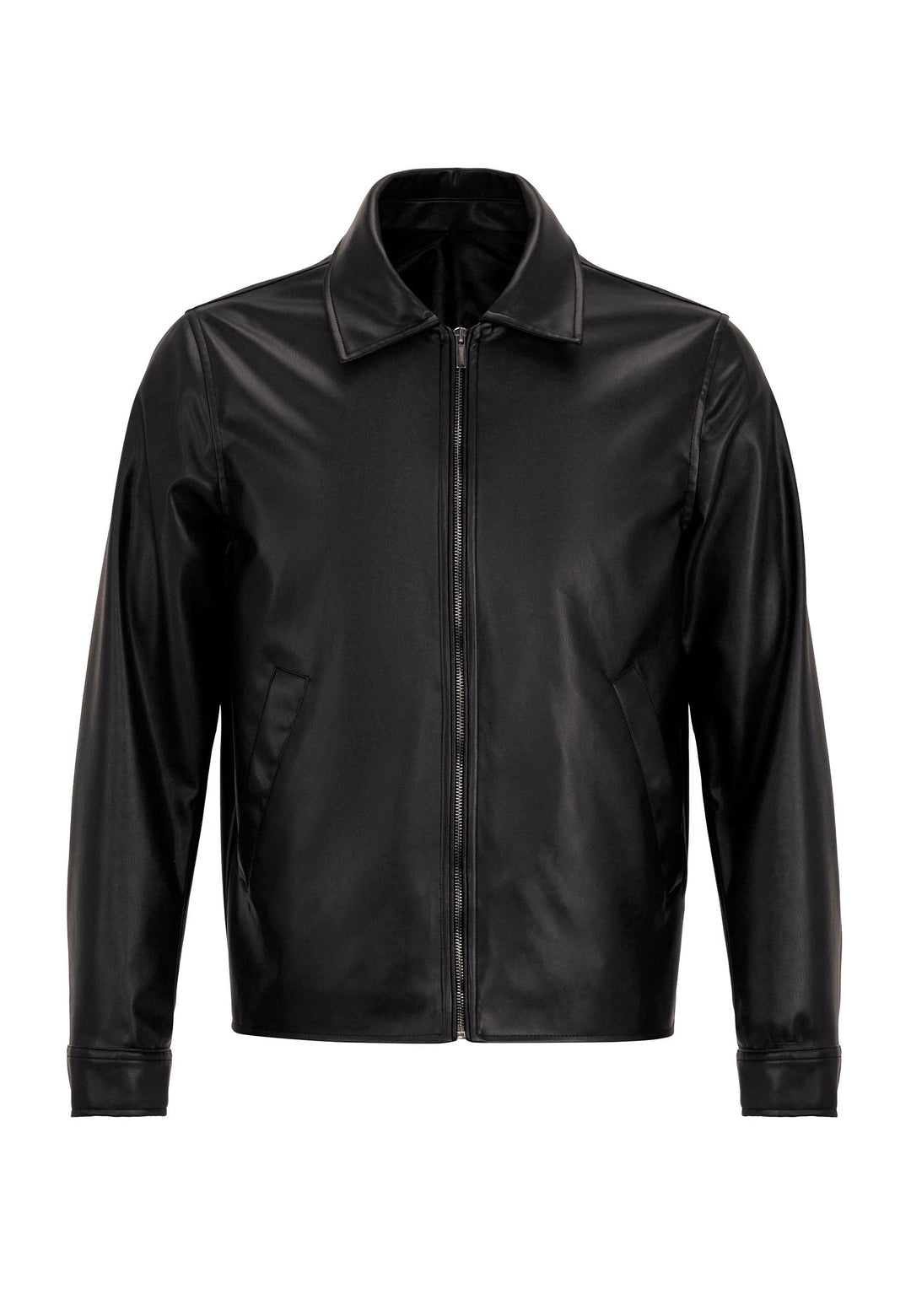 Men's Black Faux Leather  Coat - Wessi