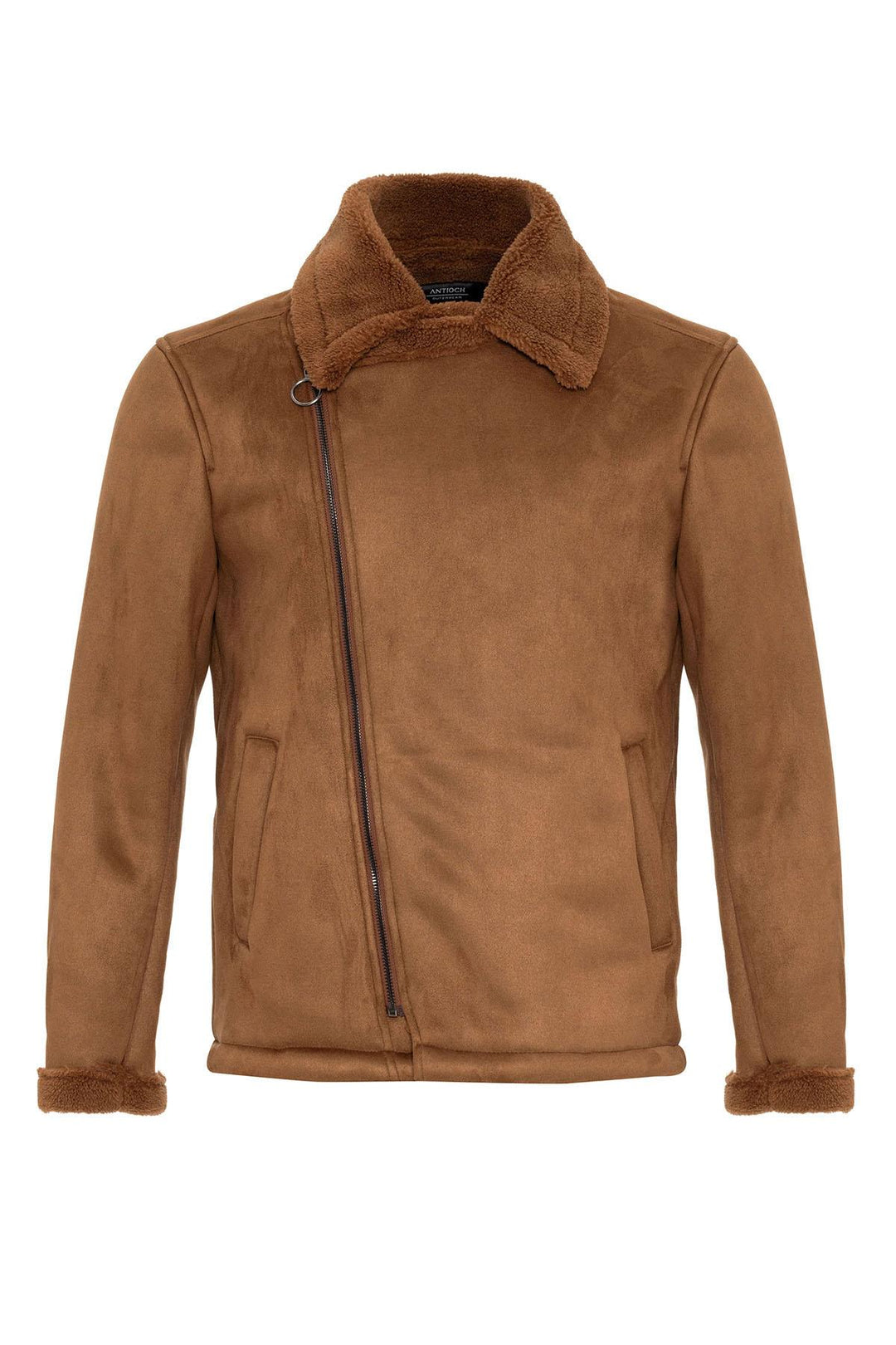 Men's Tan Faux Shearling Lined Suede  Jacket - Wessi