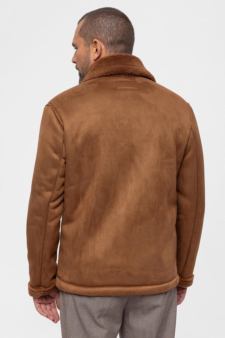 Men's Tan Faux Shearling Lined Suede  Jacket - Wessi