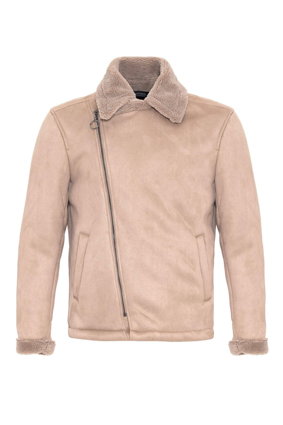 Men's Stone Faux Shearling Lined Suede  Jacket - Wessi