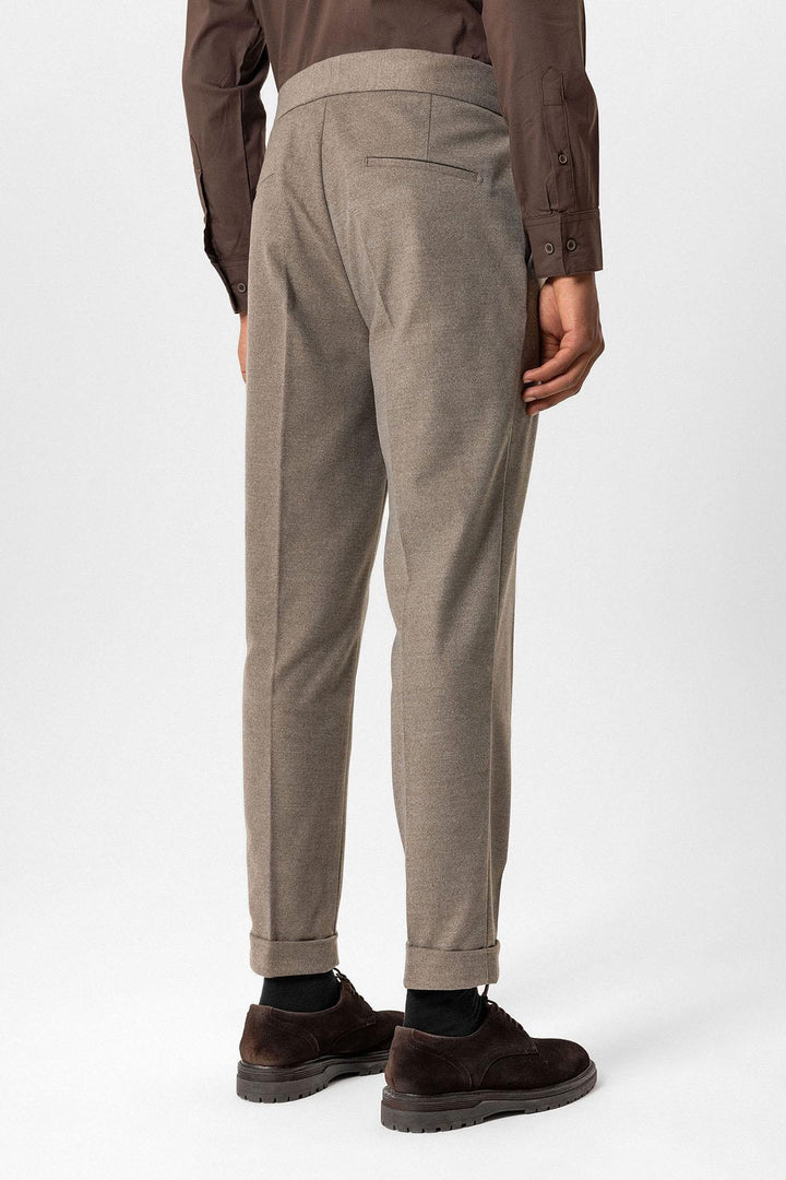 Light Brown High-Waisted Pleated Technical Men's Trousers - Wessi