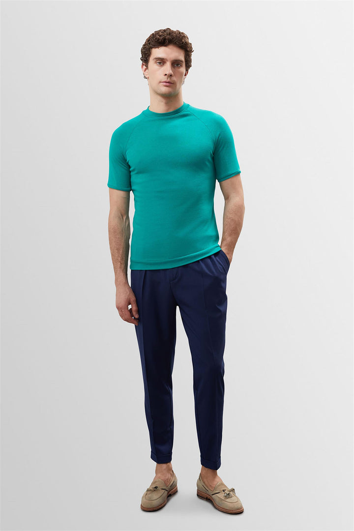 Camiseta de hombre verde slim fit con cuello redondo - Wessi